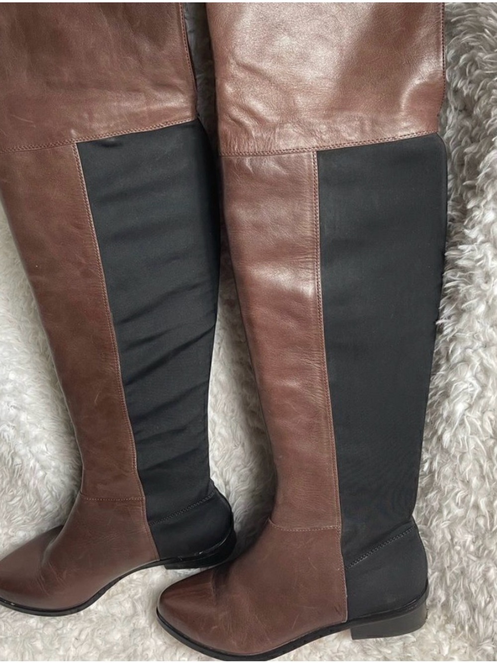 BCBGMAXAZRIA Brown leather & Black stretchy fabric over the Knee Boots -SZ7M